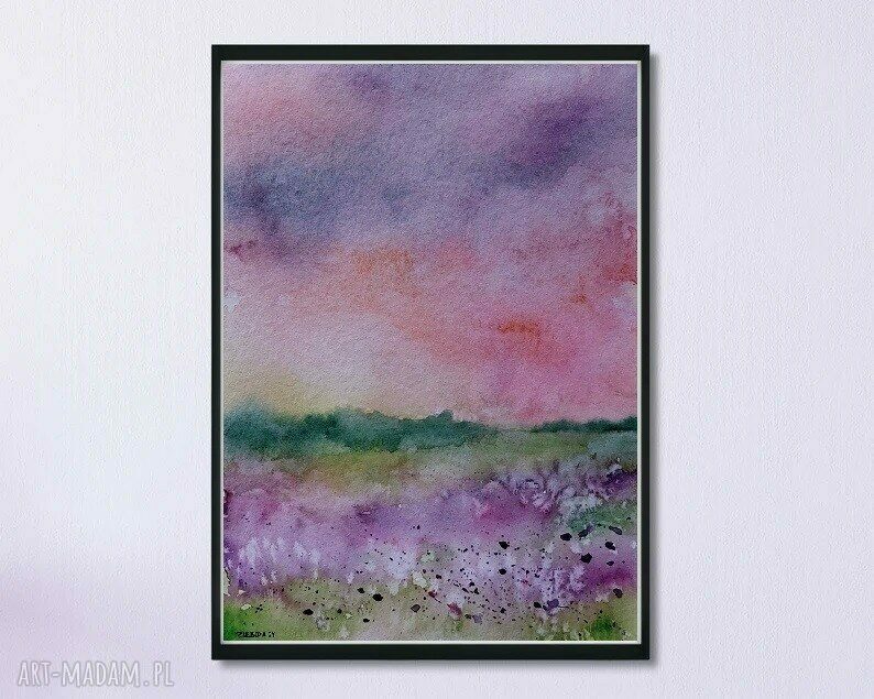 Fioletowa Łąka - akwarela 32x24 cm (pejzaż) - praca sygnowana