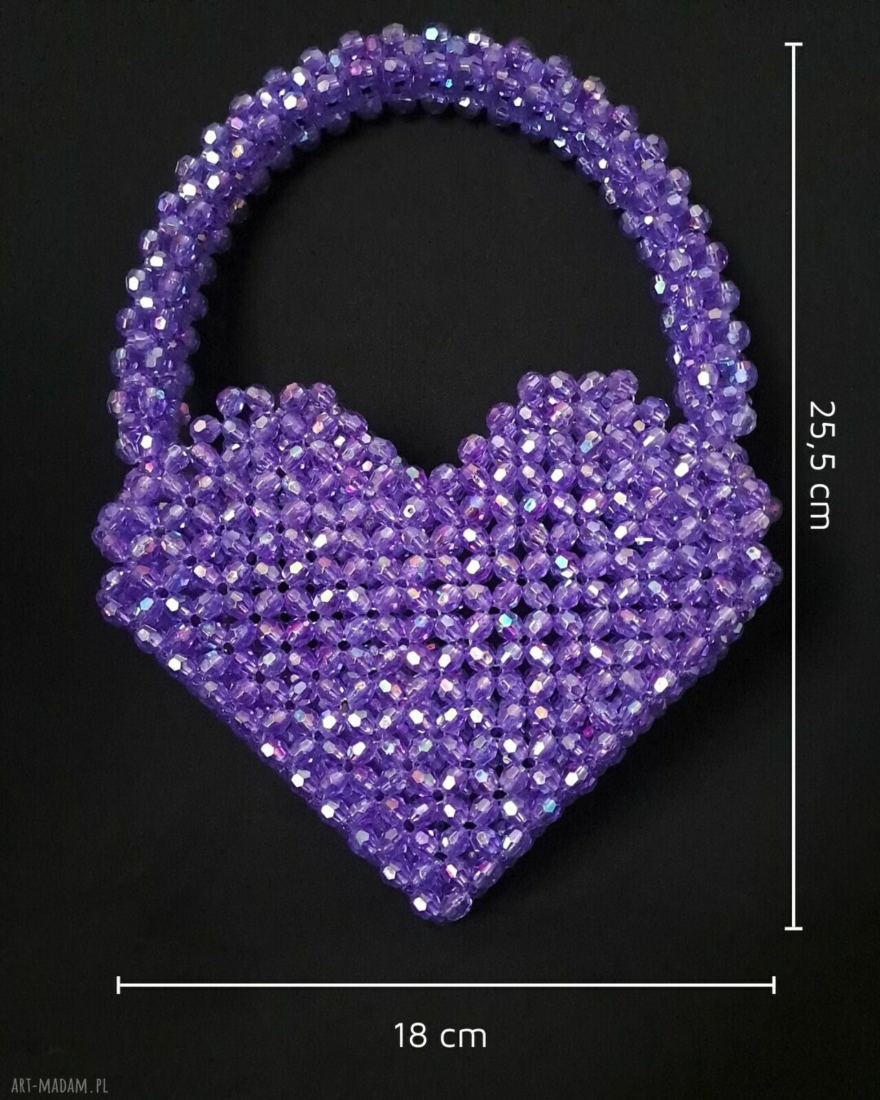 Fioletowa torebka w kształcie serca z koralików - do ręki (handmade)