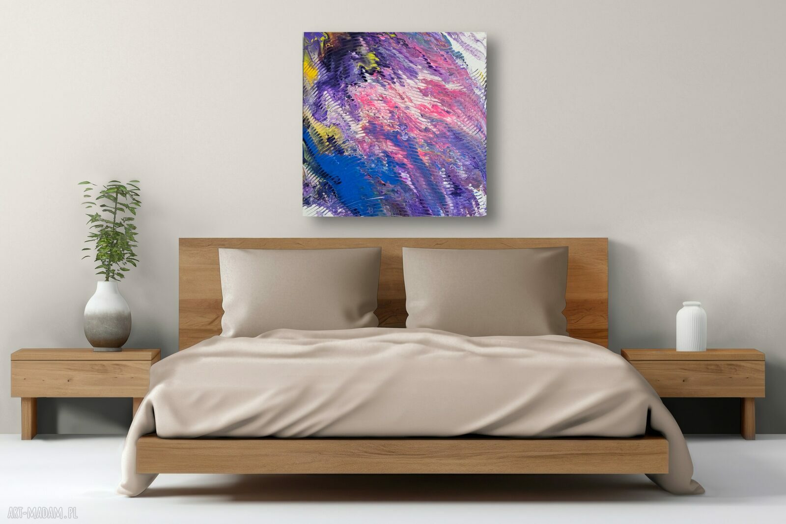 Fioletowe fale abstrakcji - abstrakcyjny obraz ręcznie malowany 50x50 cm