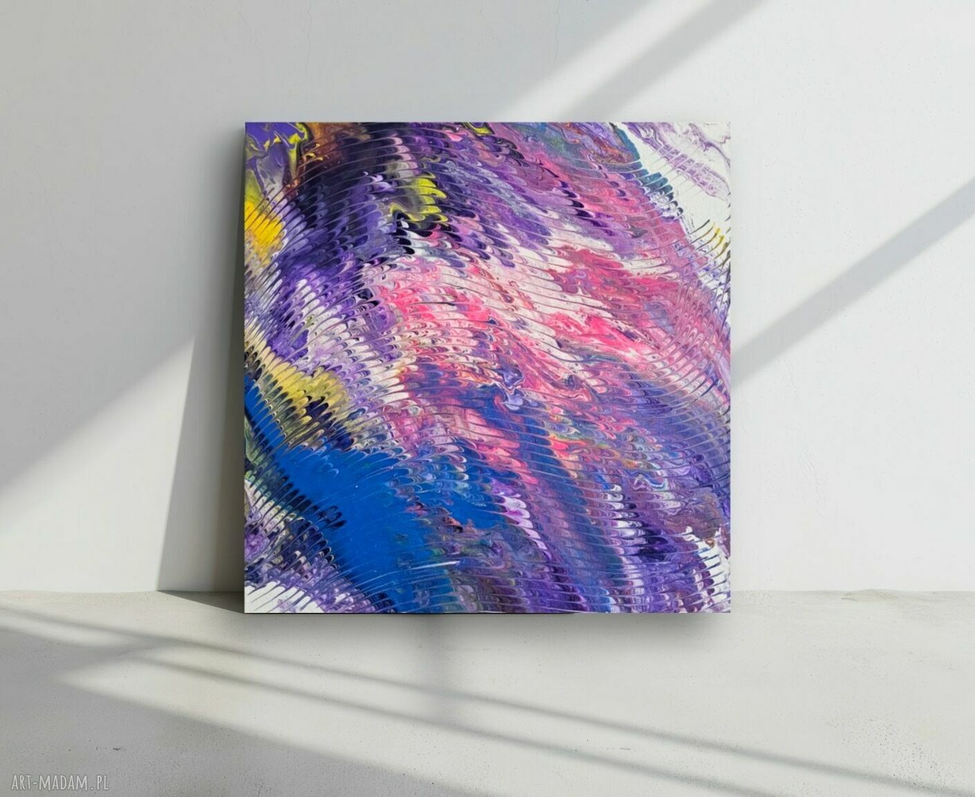Fioletowe fale abstrakcji - abstrakcyjny obraz ręcznie malowany 50x50 cm