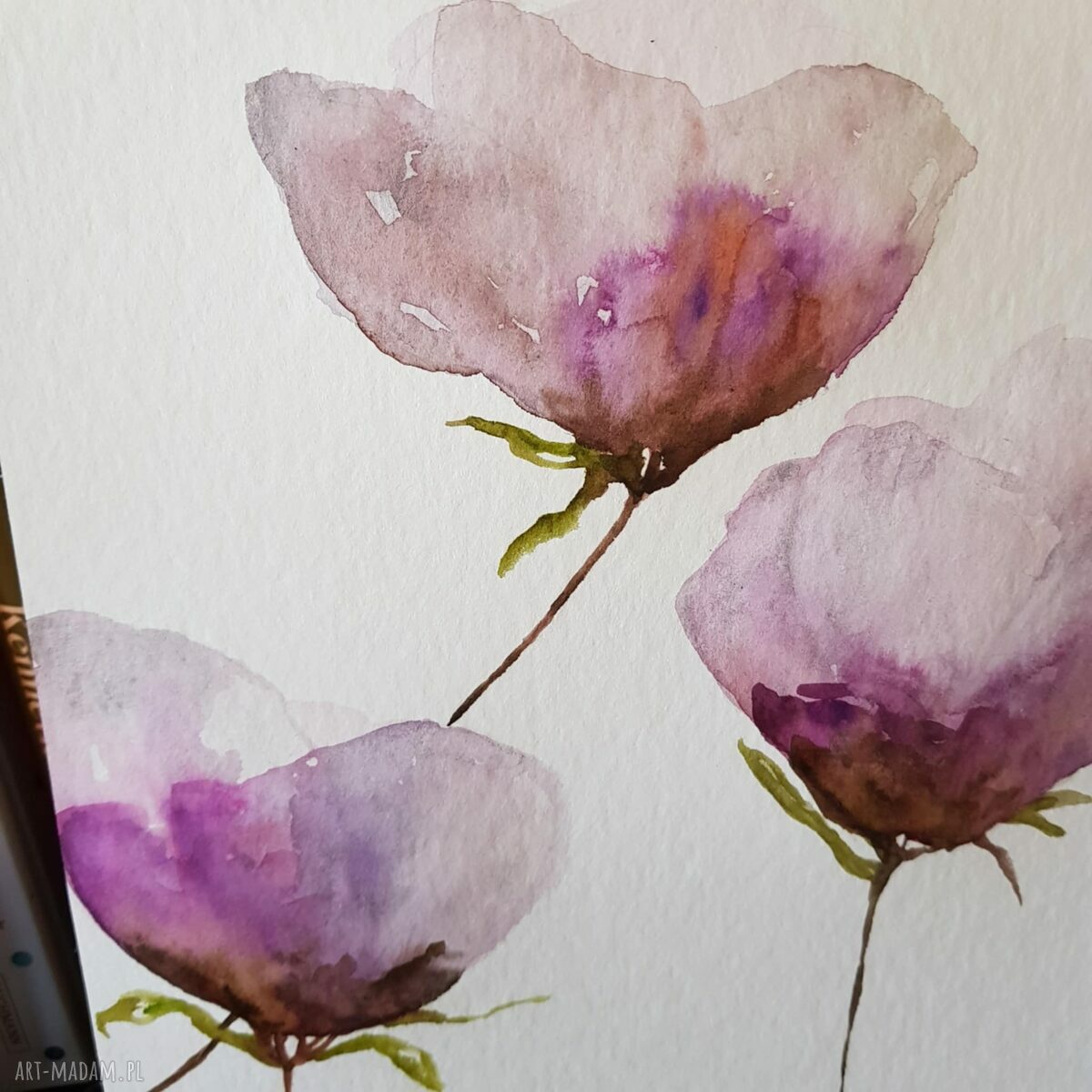 Fioletowe kwiaty - ręcznie malowana akwarela 32/24 cm