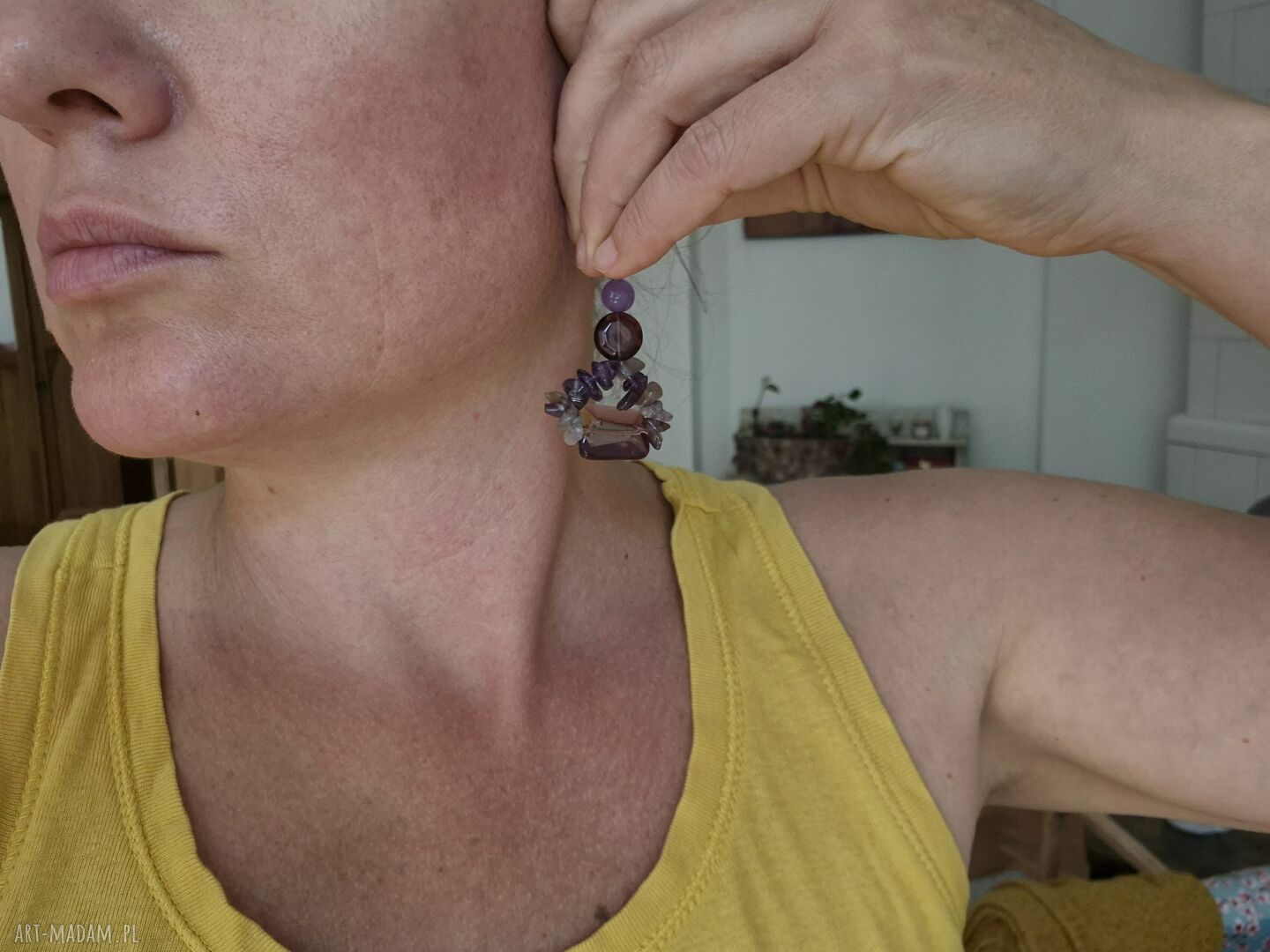 Klipsy fioletowe kwiaty - handmade na klipsy Ruda Klara