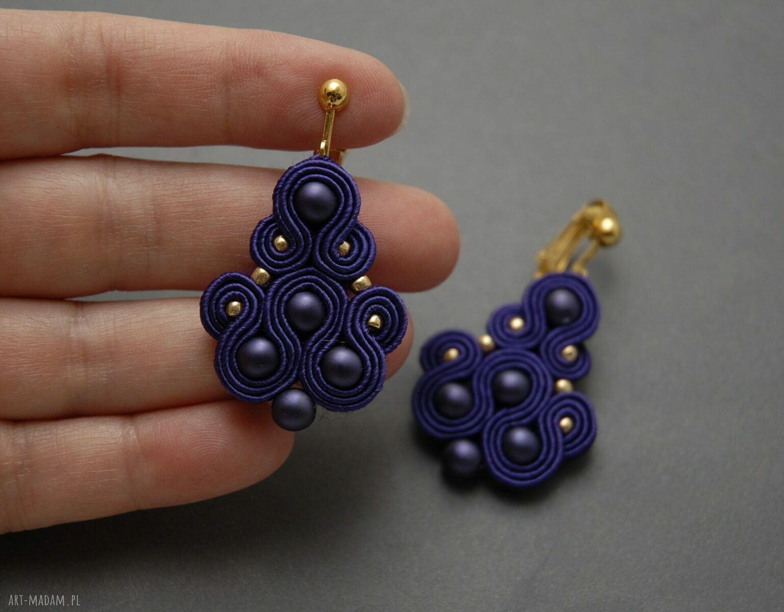 Fioletowe kolczyki sutasz Lila - haftowane handmade