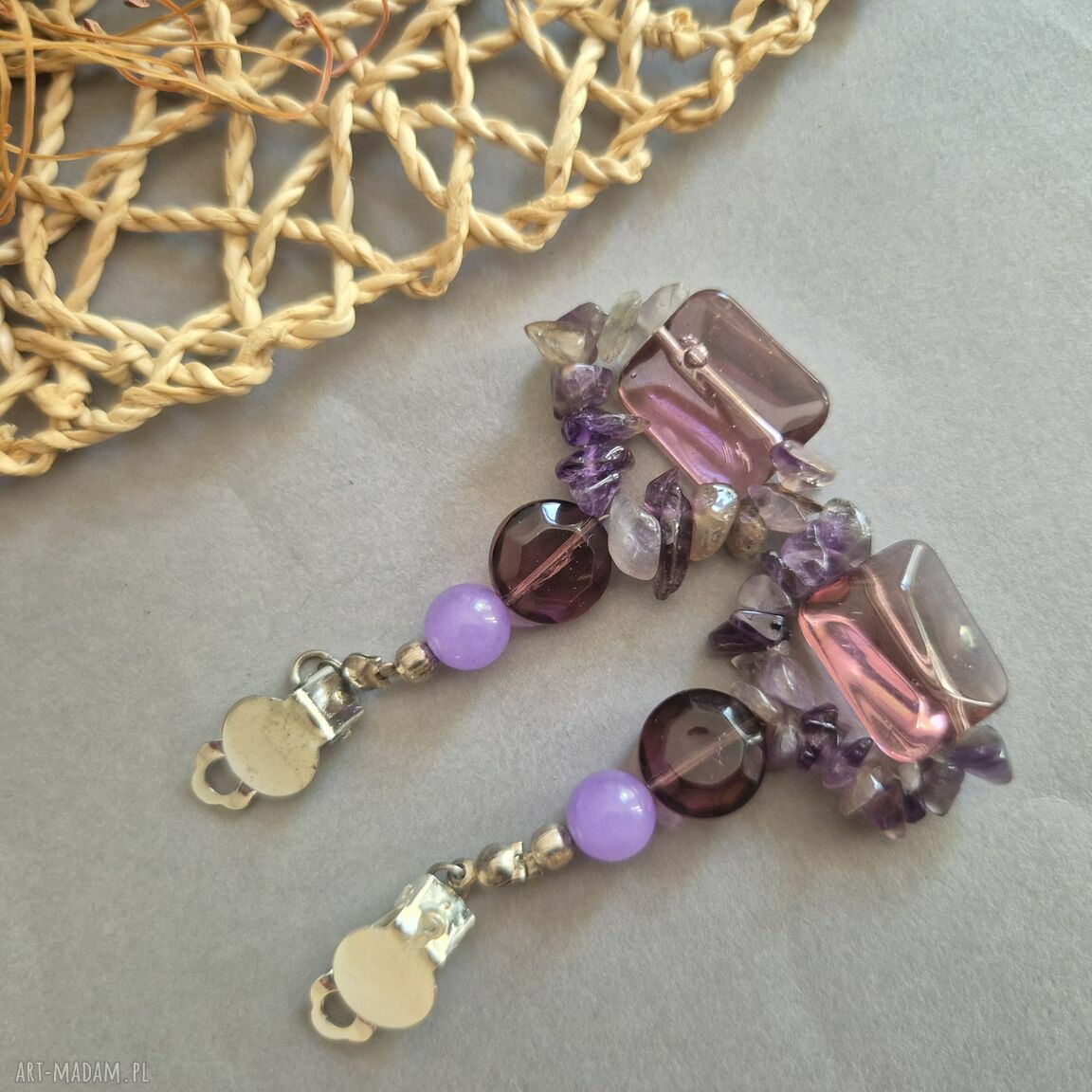 Klipsy fioletowe kwiaty - handmade na klipsy Ruda Klara