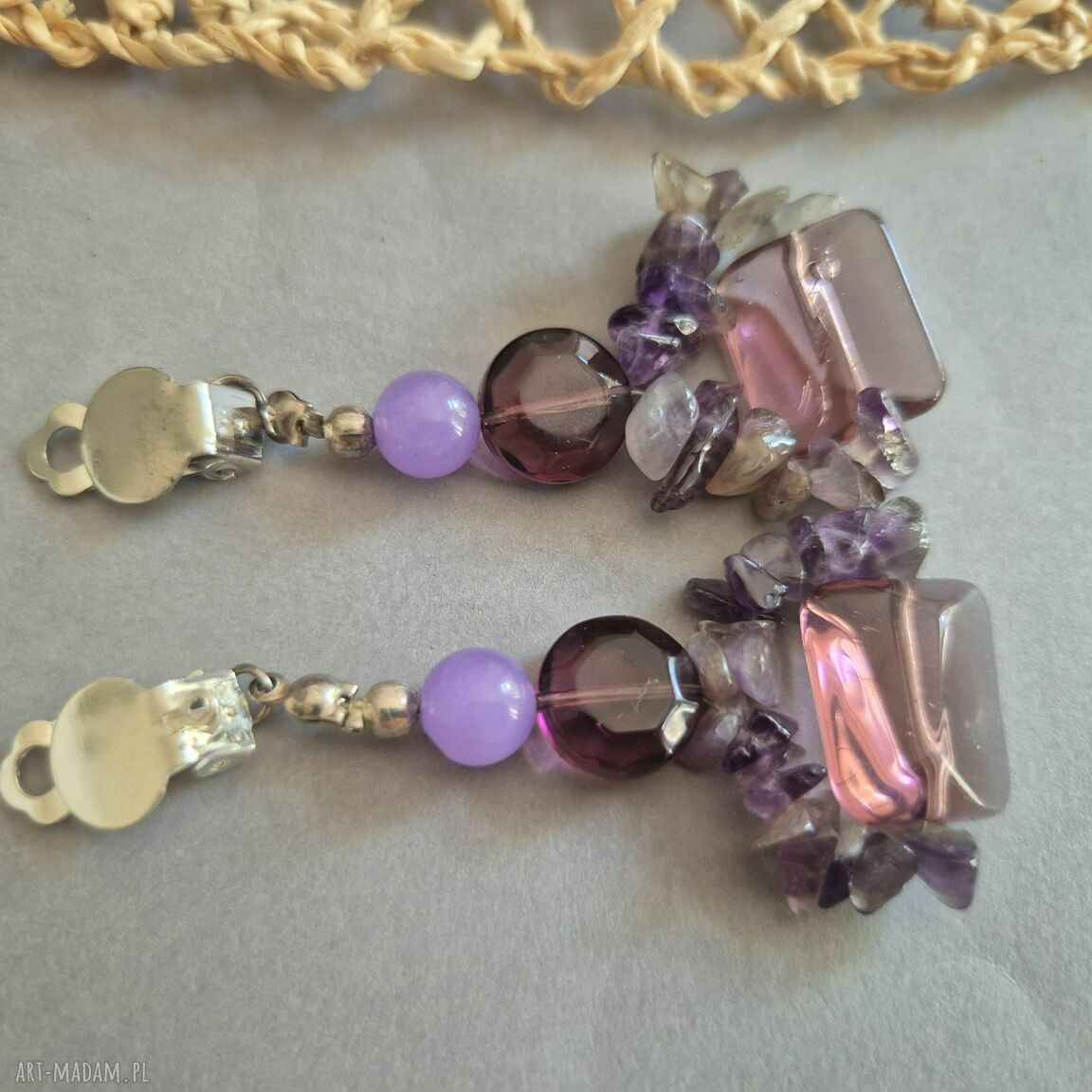Klipsy fioletowe kwiaty - handmade na klipsy Ruda Klara