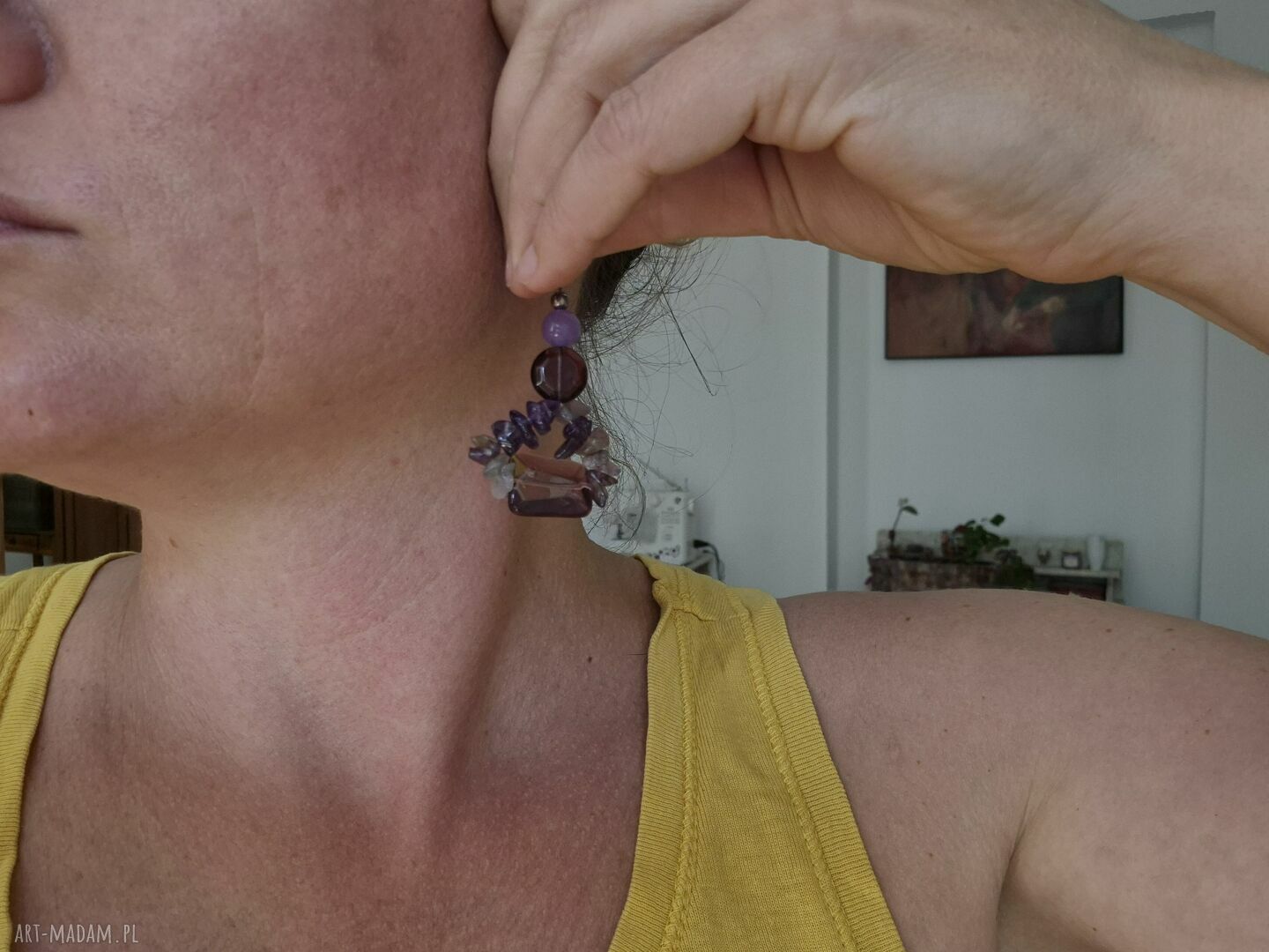 Klipsy fioletowe kwiaty - handmade na klipsy Ruda Klara