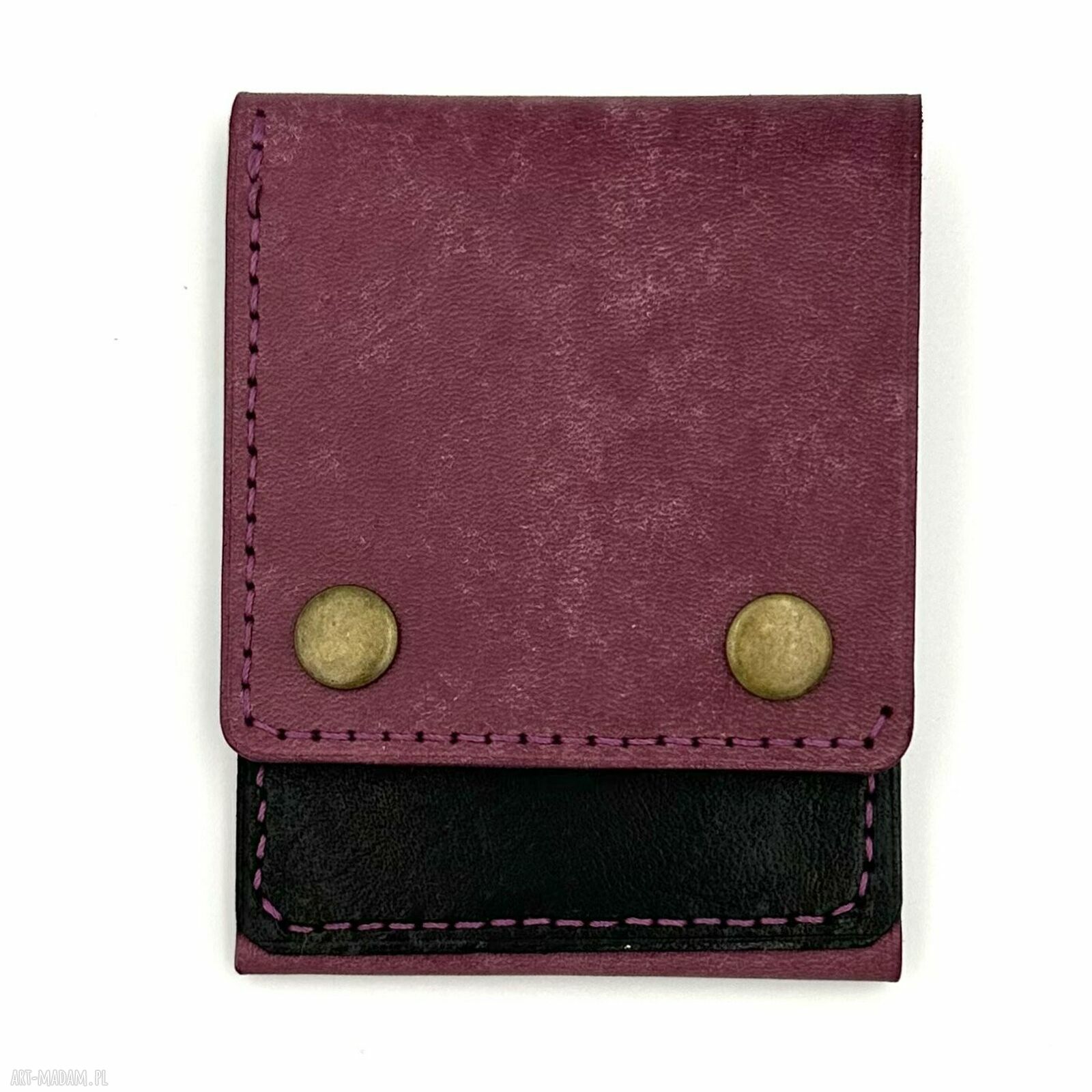Fioletowo czarny portfel skóry ręcznie uszyty karty banknoty