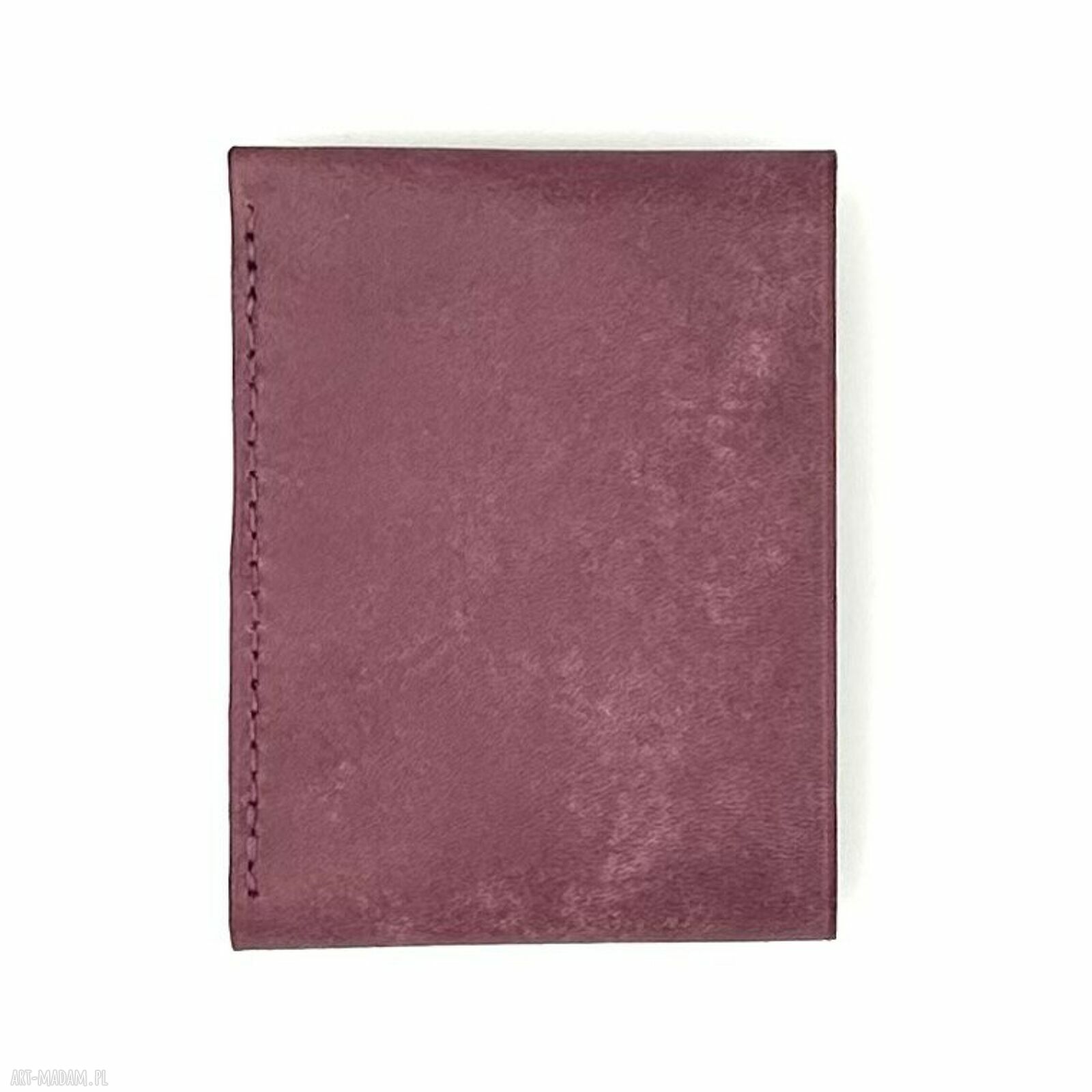 portfele: Fioletowo czarny portfel ze skóry ręcznie uszyty na karty i banknoty