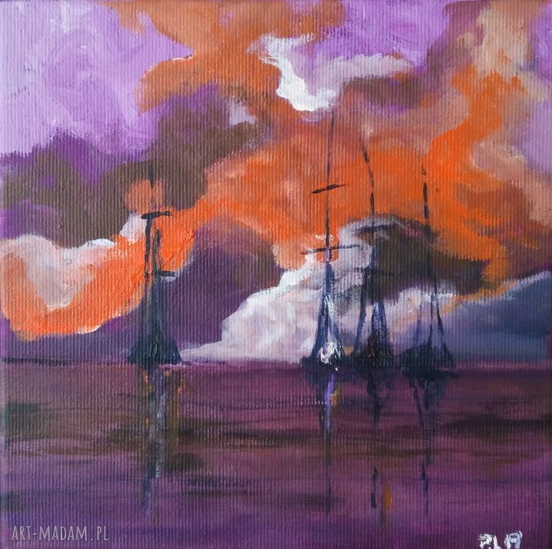 Fioletowo-pomarańczowe morze - obraz akrylowy 20x20 cm