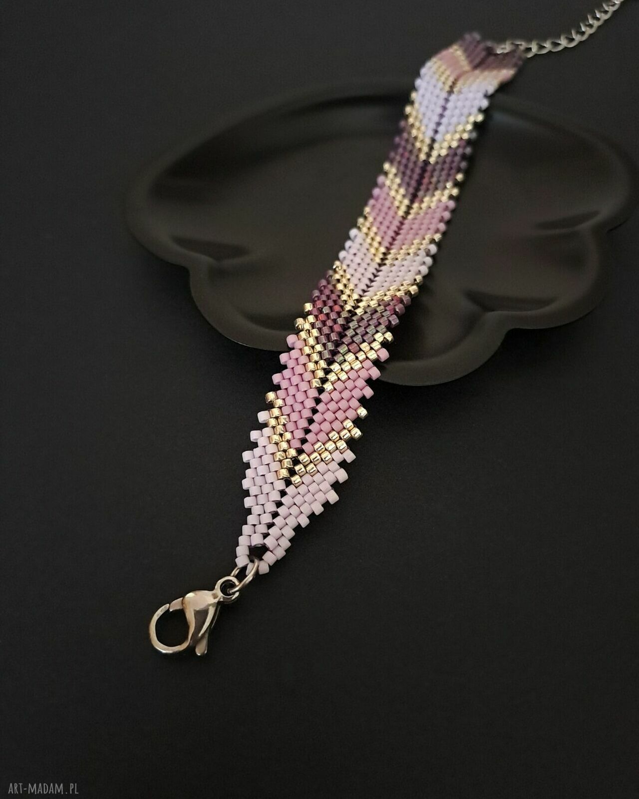 Elegancka Fioletowo Srebrna Bransoletka "Violet Silver Chevron" z Koralików Miyuki Delica