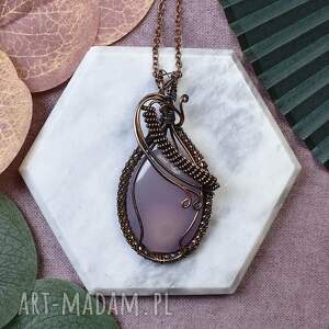 miedziany wisiorek wire wrapping z agatem #231