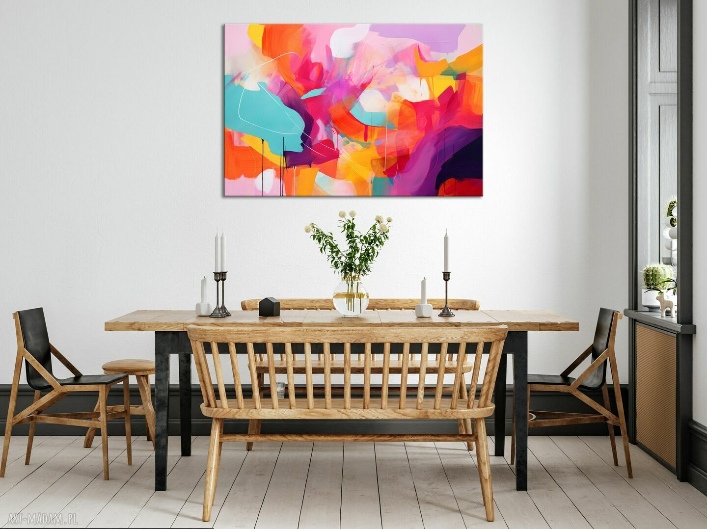Fioletowy obraz abstrakcyjny 105x70 cm - kolorowa abstrakcja do salonu