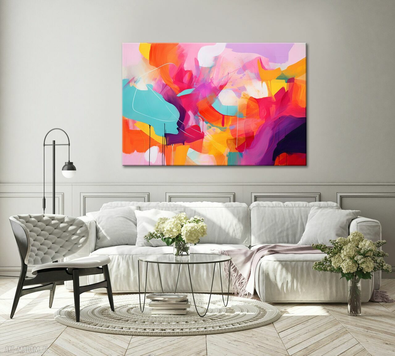 Fioletowy obraz abstrakcyjny 105x70 cm - kolorowa abstrakcja do salonu