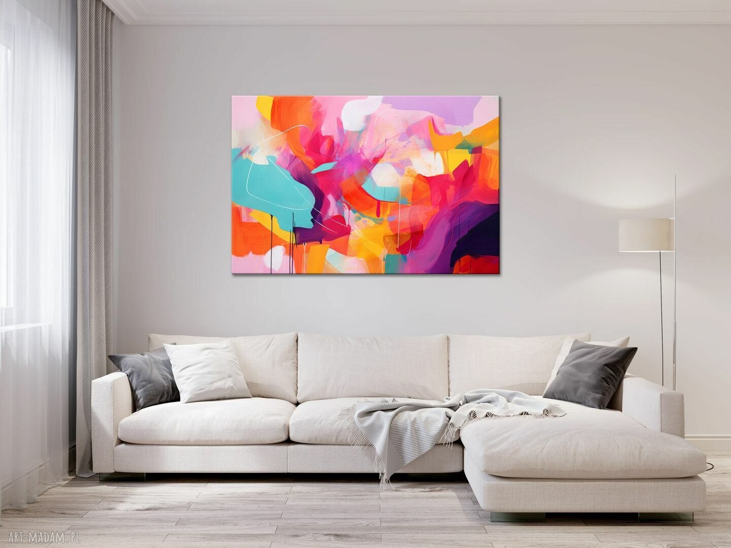 Fioletowy obraz abstrakcyjny 105x70 cm - kolorowa abstrakcja do salonu