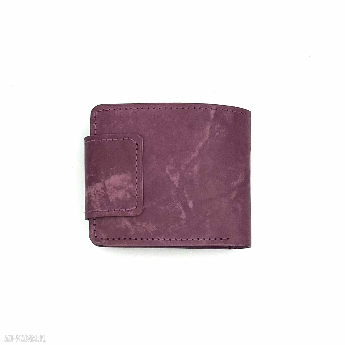 Fioletowy portfel skórzany ręcznie szyty na bilon i karty damski 10 x 13 cm