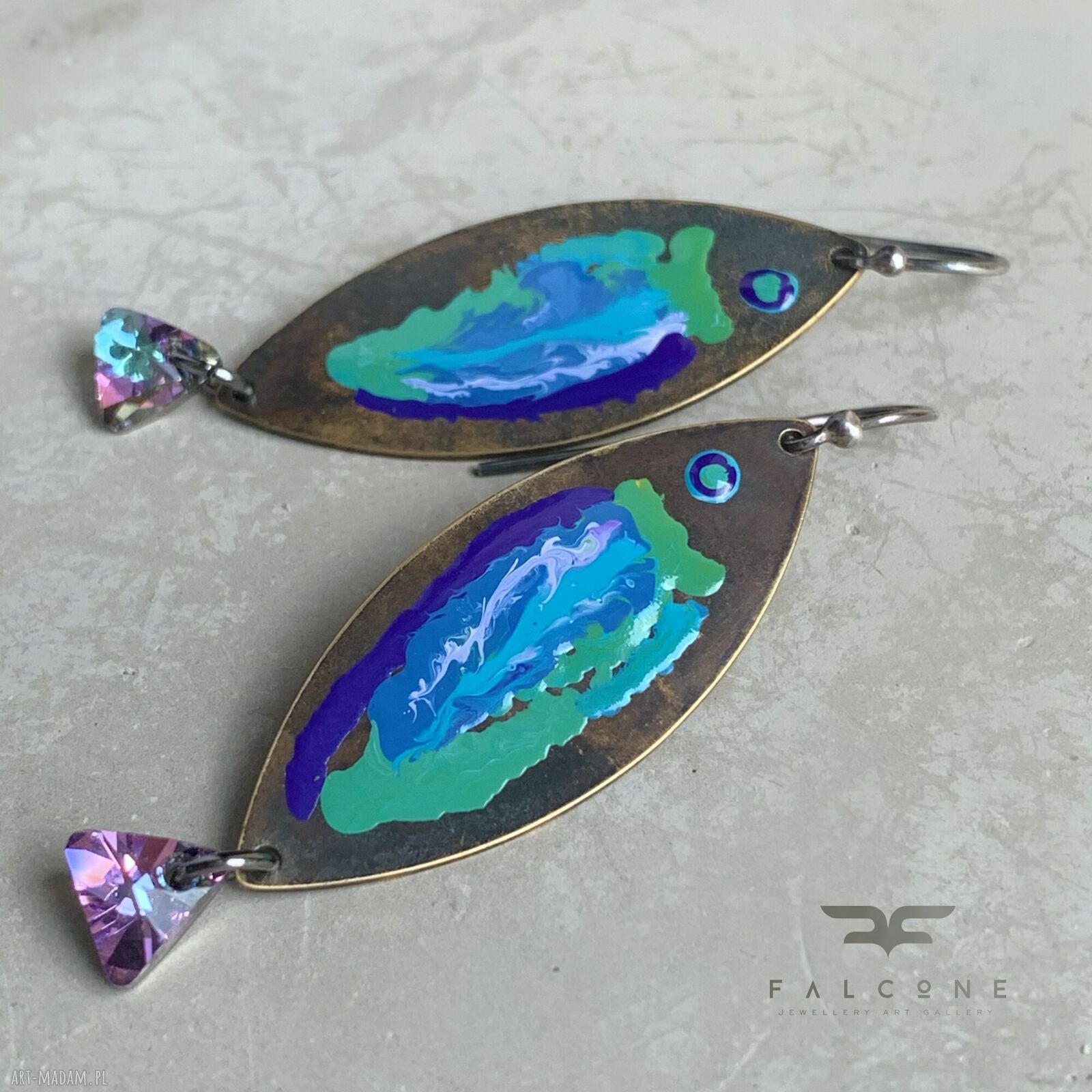 Kolczyki rybki z tęczowymi kryształkami Swarovski