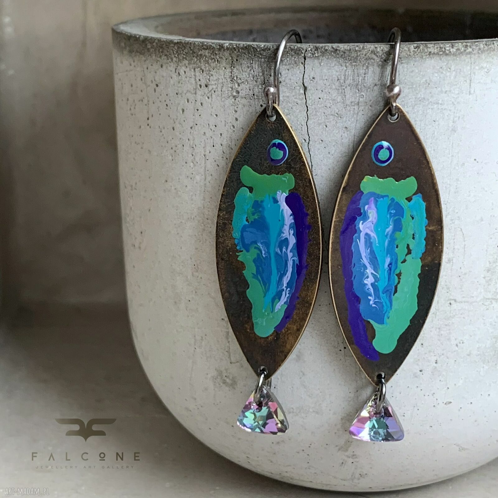 Kolczyki rybki z tęczowymi kryształkami Swarovski