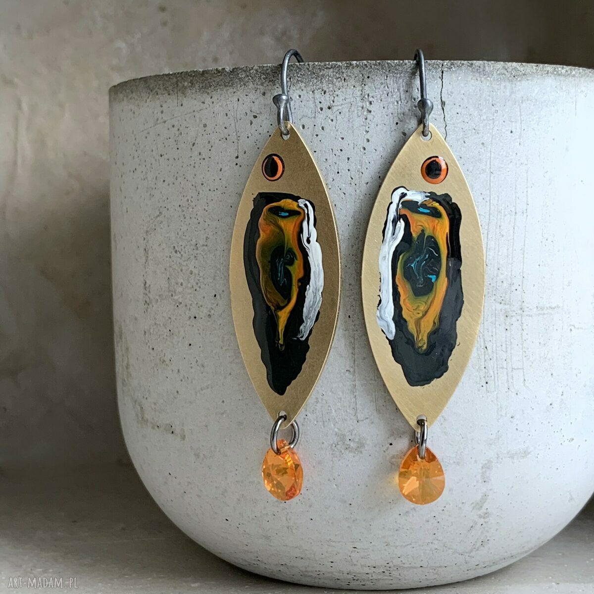 Kolczyki rybki z mosiądzu i Swarovski - pomarańczowe ogonki