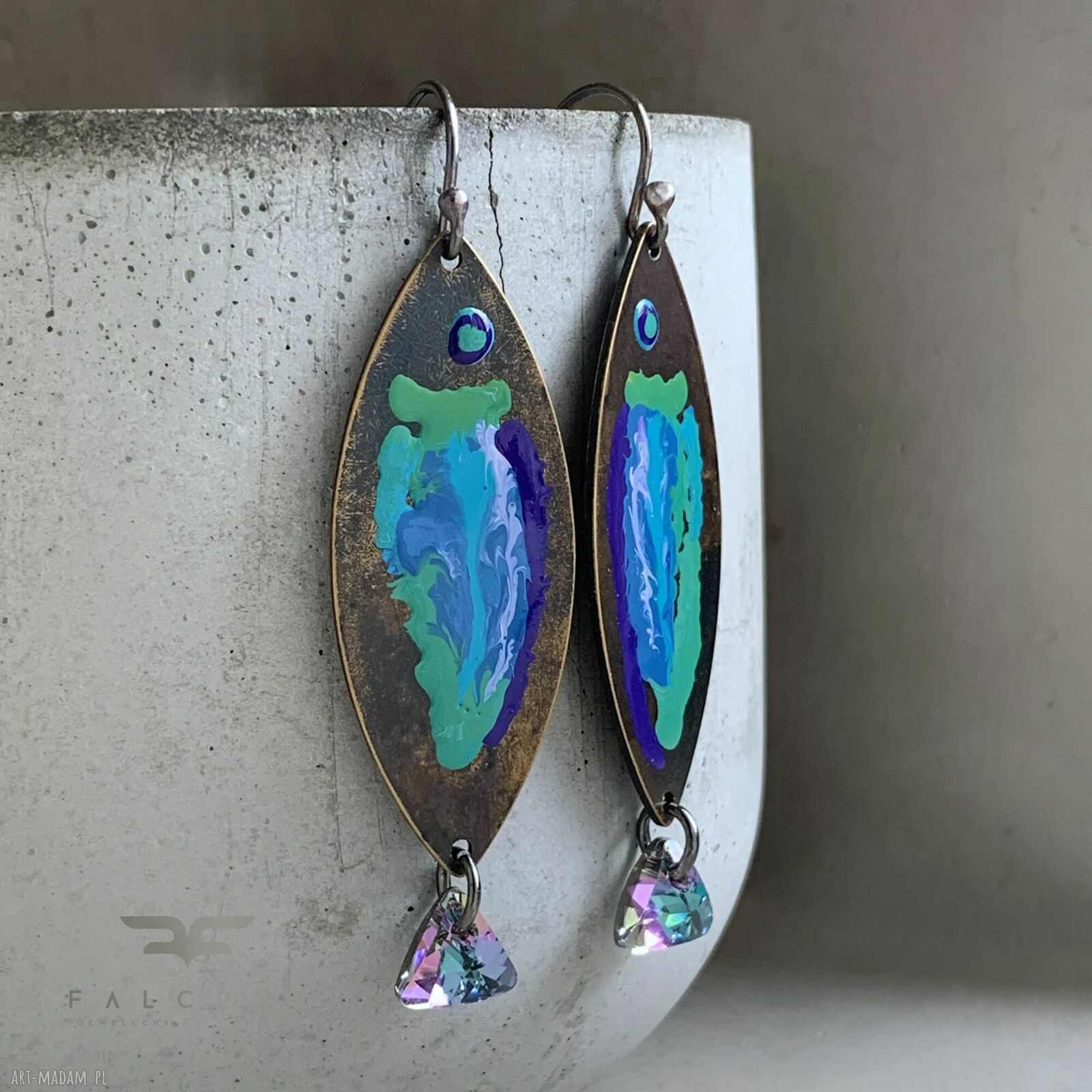 Kolczyki rybki z tęczowymi kryształkami Swarovski