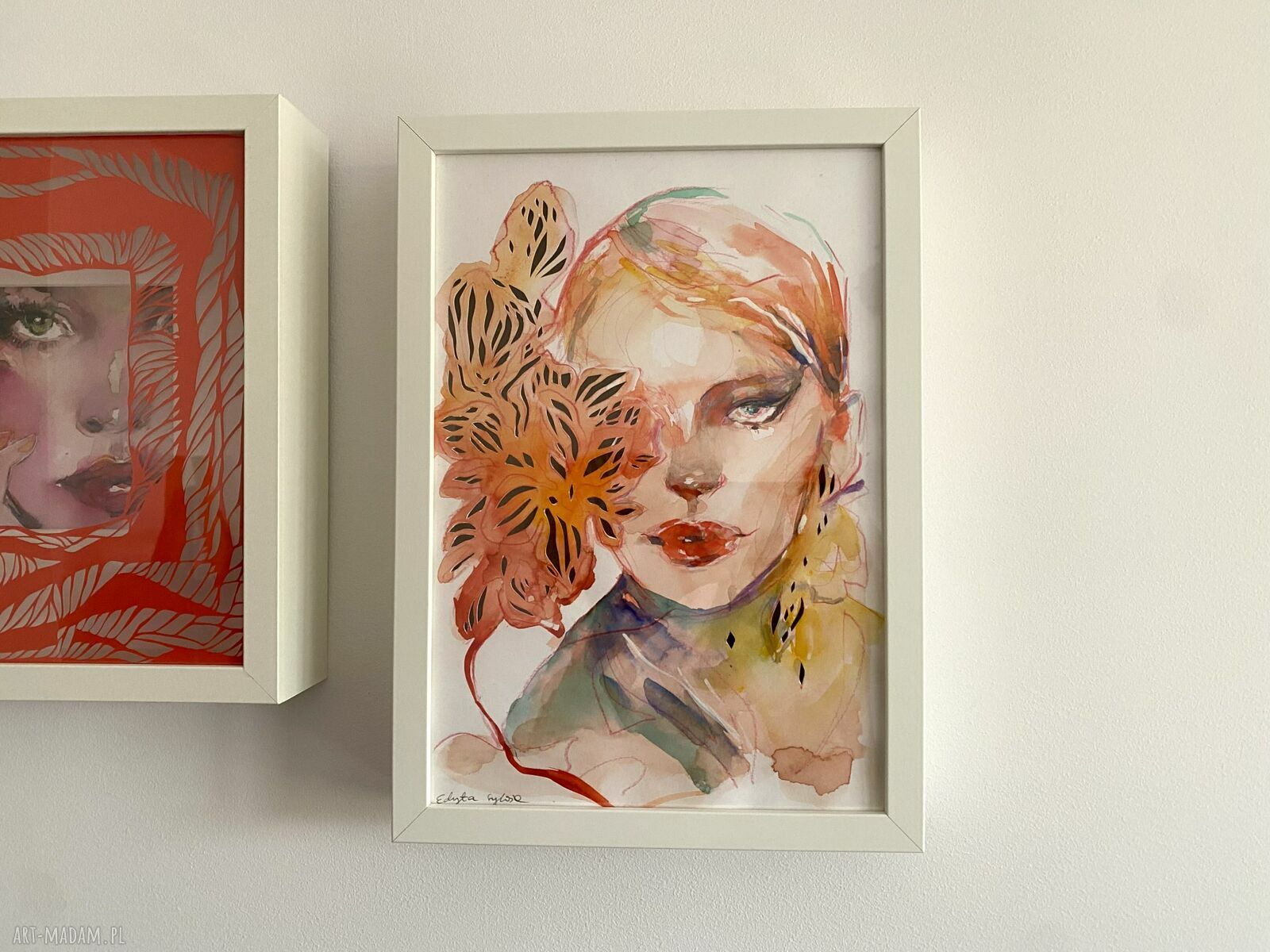 Flame Lily - ręcznie wycinany obraz z akwarelą (mixed media)