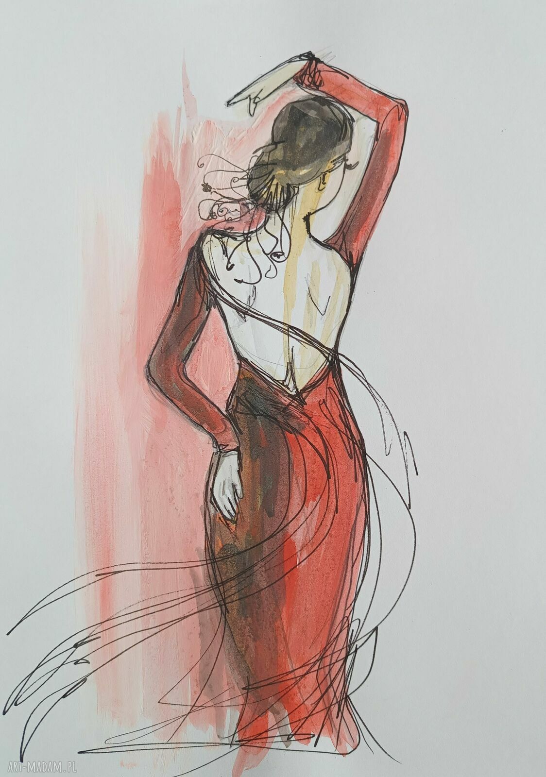 Flamenco - autorska grafika kobiety w czerwonej sukni