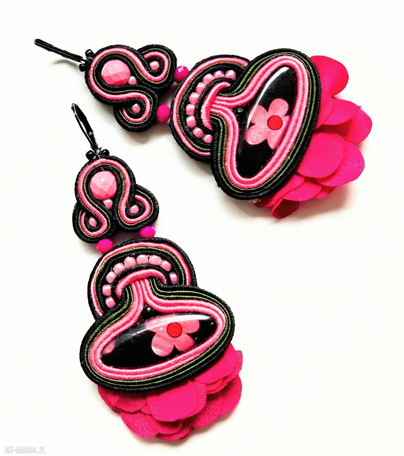 Flamenco kolczyki sutaszowe boho - ręcznie haftowane (8 cm)