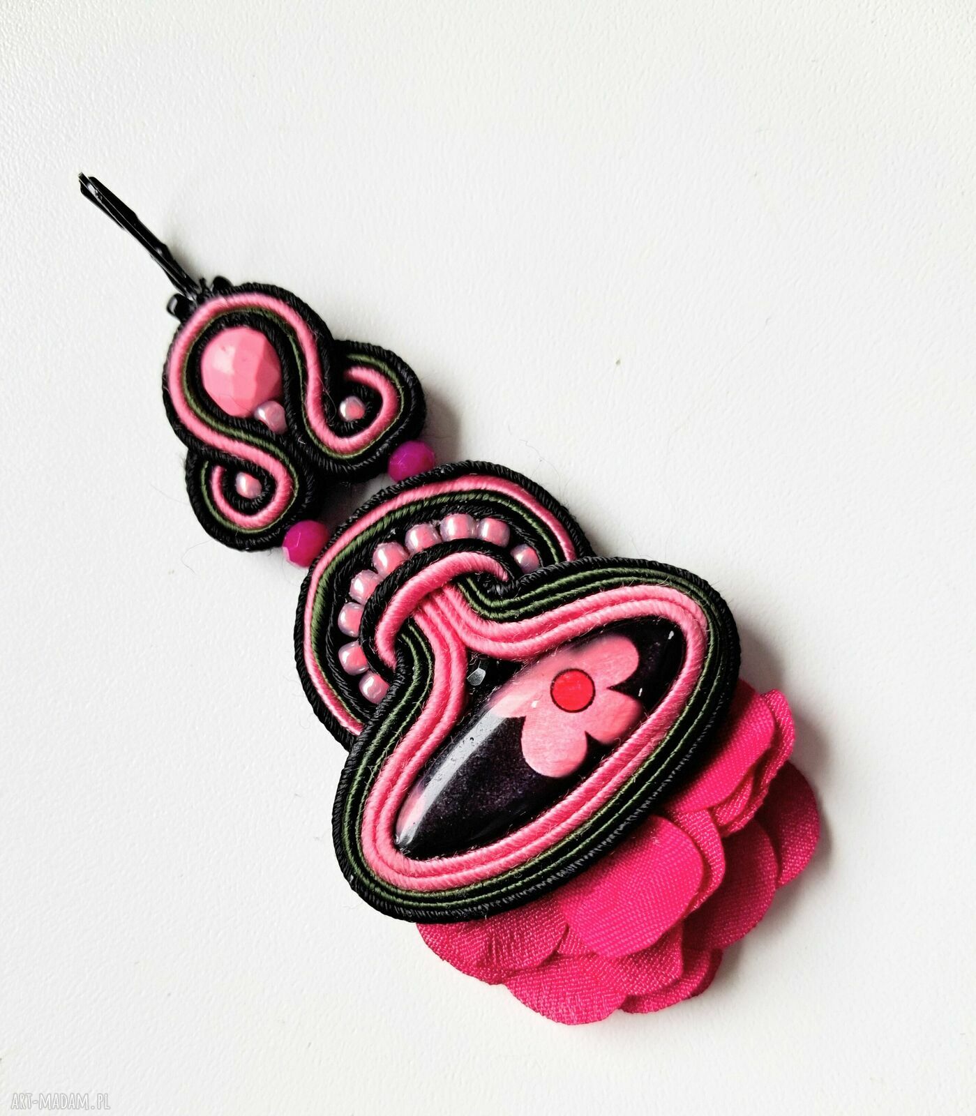 Flamenco kolczyki sutaszowe boho - ręcznie haftowane (8 cm)
