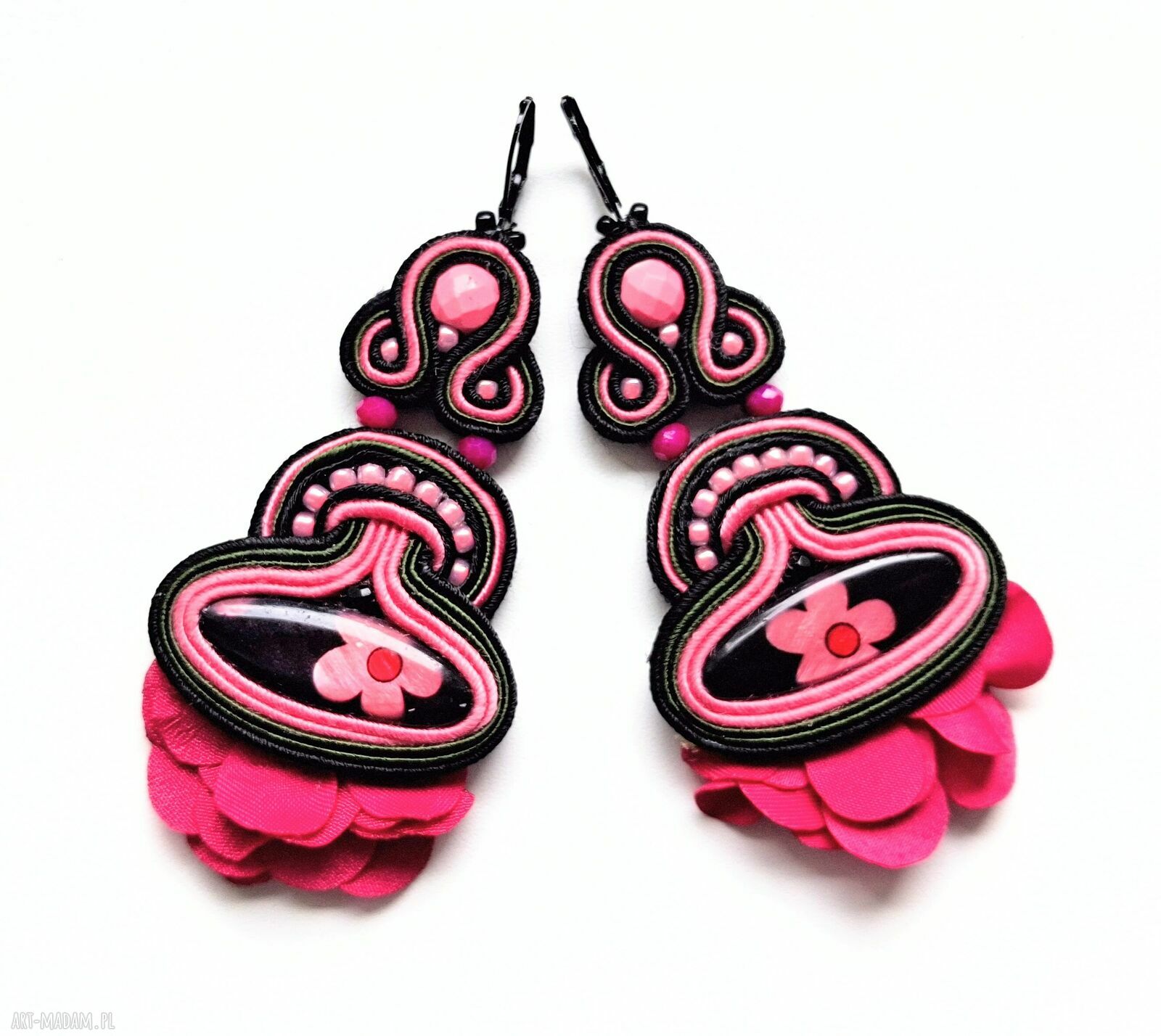 Flamenco kolczyki sutaszowe boho - ręcznie haftowane 8 cm