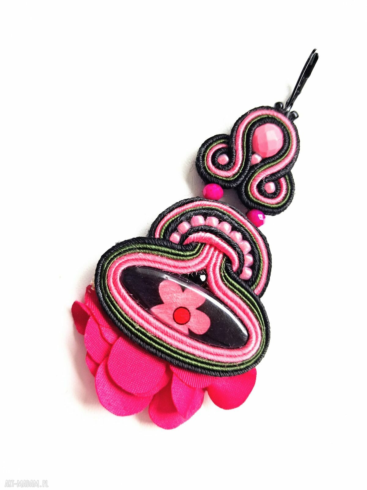 Flamenco kolczyki sutaszowe boho - ręcznie haftowane (8 cm)