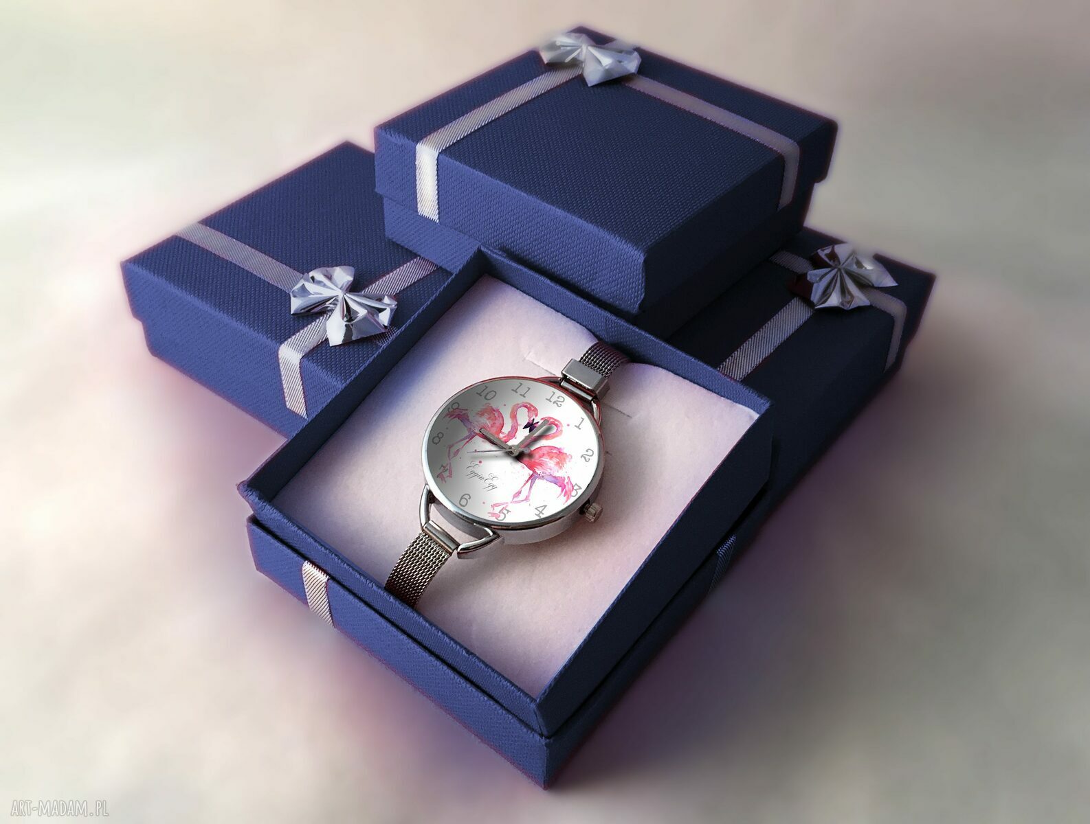 zegarki: Flamingi zegarek damski na prezent ręcznie zrobione
