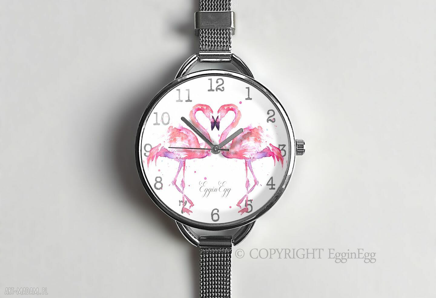 Flamingi zegarek damski prezent flaming różowy elegancki srebrnym