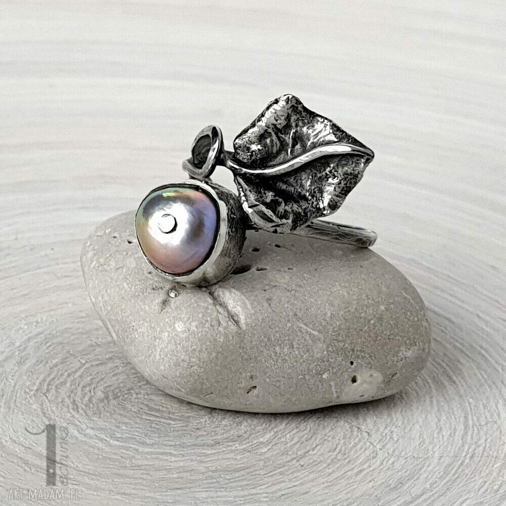 pierścionki: Fleur srebrny pierścionek z perłą HandMade