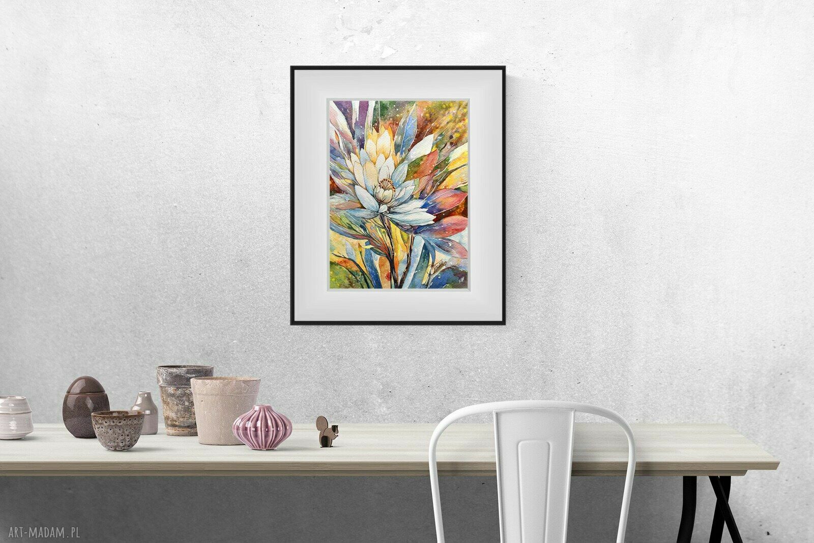 Flora fantazji - oryginalna akwarela z motywem kwiatów 24x32 cm
