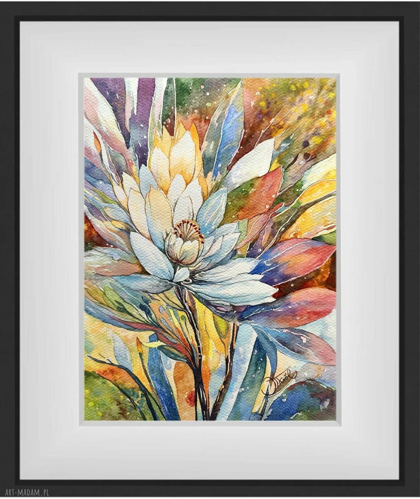 Flora fantazji - oryginalna akwarela z motywem kwiatów 24x32 cm