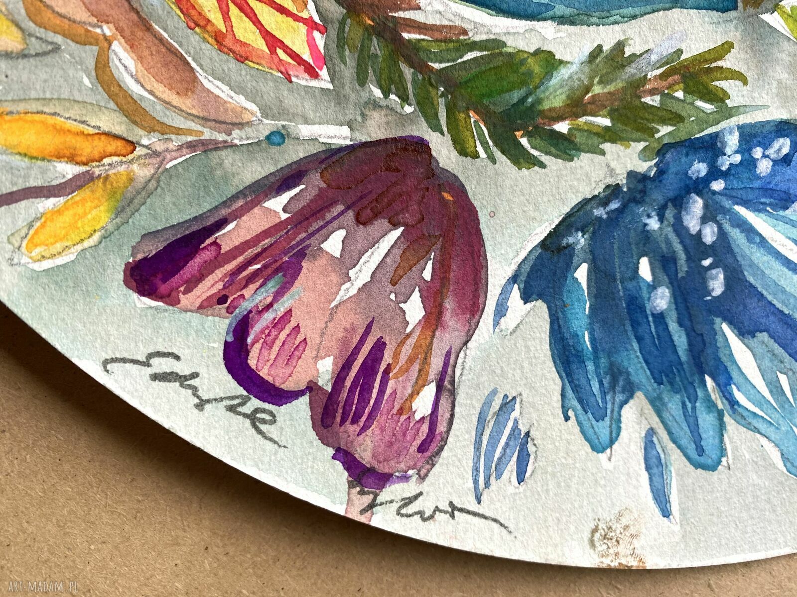 Florals 1 - akwarela botaniczna na papierze 30x30 cm (okrągła), bez ramy