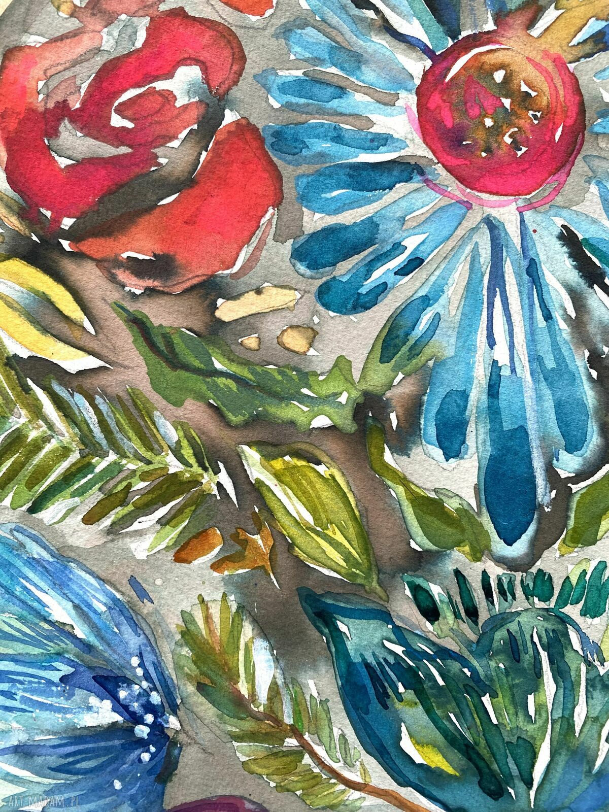 Florals 1 - akwarela botaniczna na papierze 30x30 cm (okrągła), bez ramy
