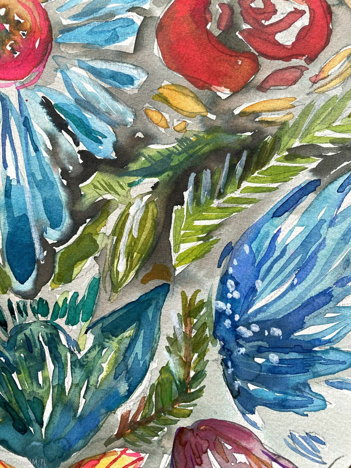 Florals 1 - akwarela botaniczna na papierze 30x30 cm (okrągła), bez ramy