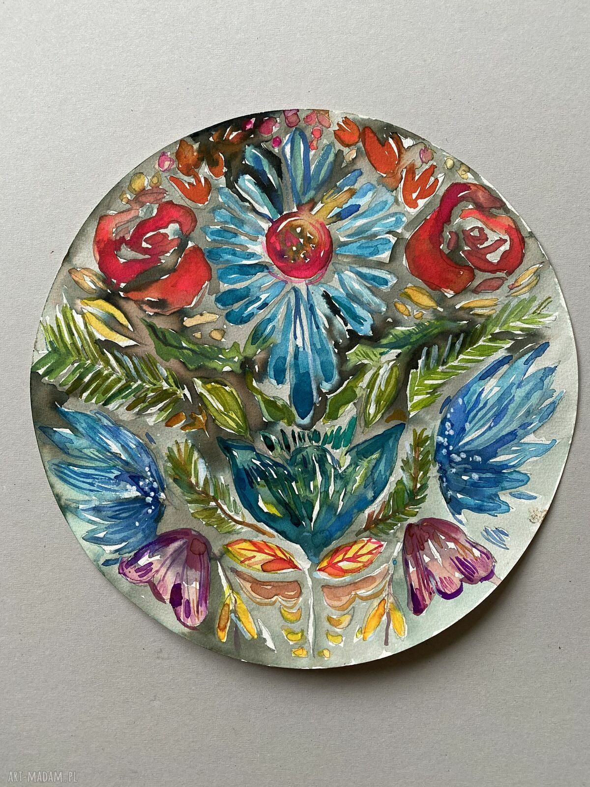 Florals 1 - akwarela botaniczna na papierze 30x30 cm okrągła, bez ramy