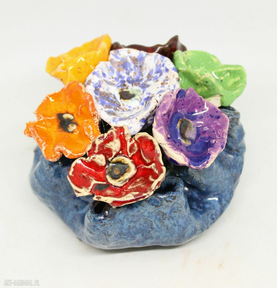 Ceramiczny flower box - zestaw 7 kwiatów i donica, ręcznie robione