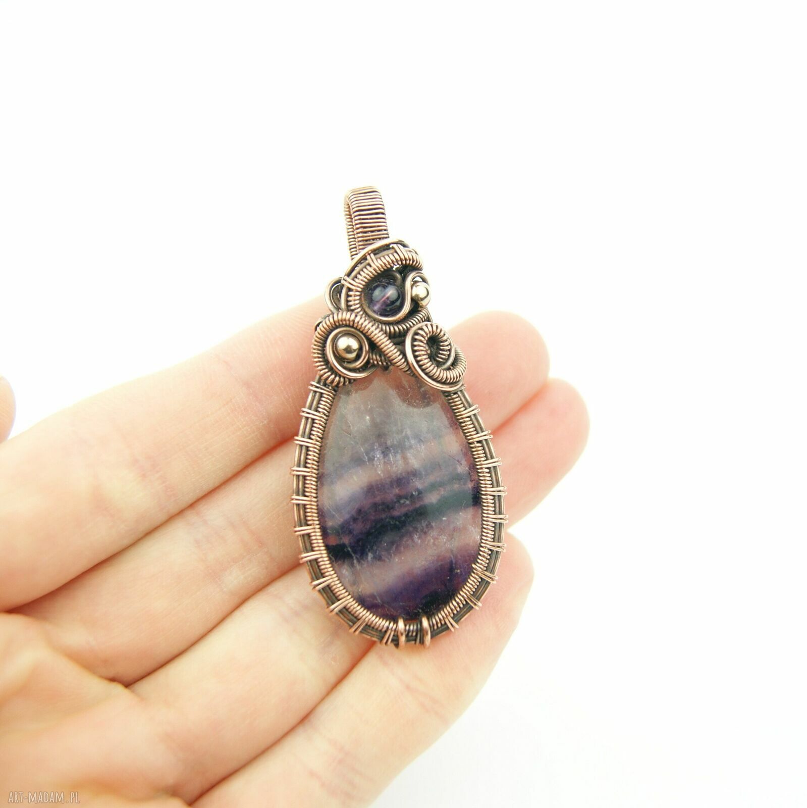 Wisiorek z fluorytem - wire wrapping z ametystem i hematytami