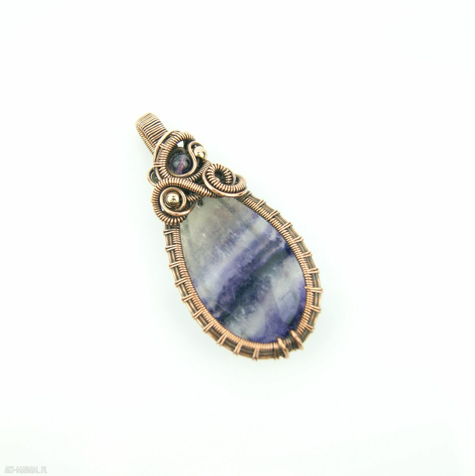 Wisiorek z fluorytem - wire wrapping z ametystem i hematytami