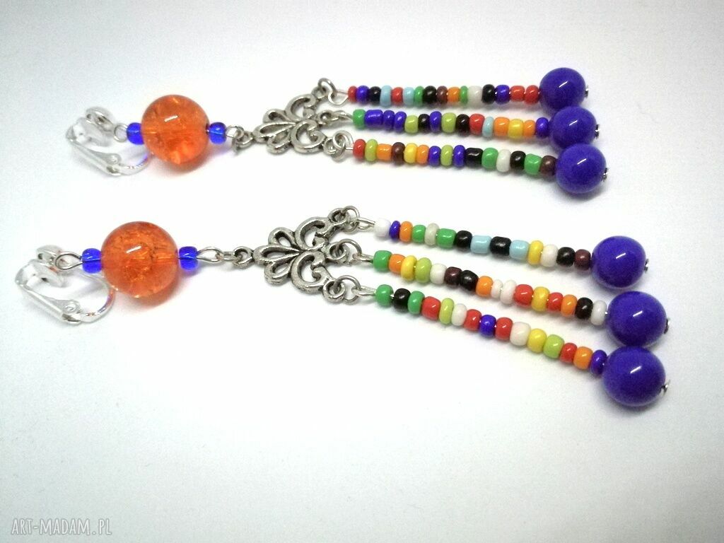 Klipsy folk boho długie Frida - kolorowe etno, 11 cm