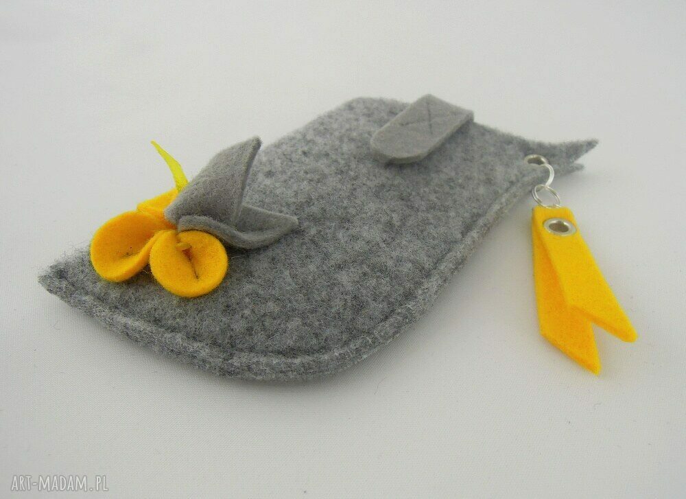 Etui na Telefon Szare z Żółtym MAŁE HandMade