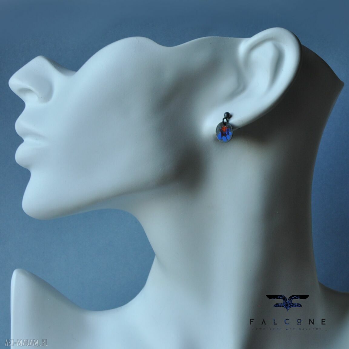 Kolczyki Folk Kwiaty Mini Blue & Red ze srebra 925 i emalii