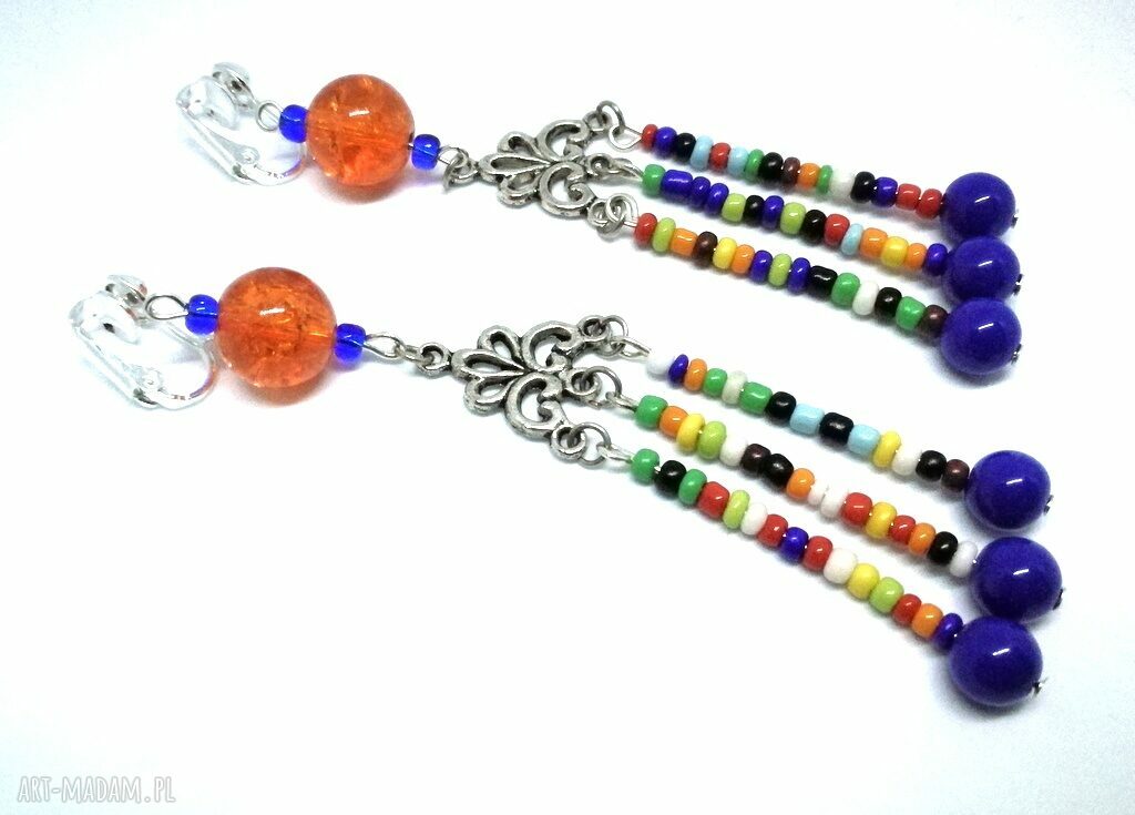 Klipsy folk boho długie Frida - kolorowe etno, 11 cm