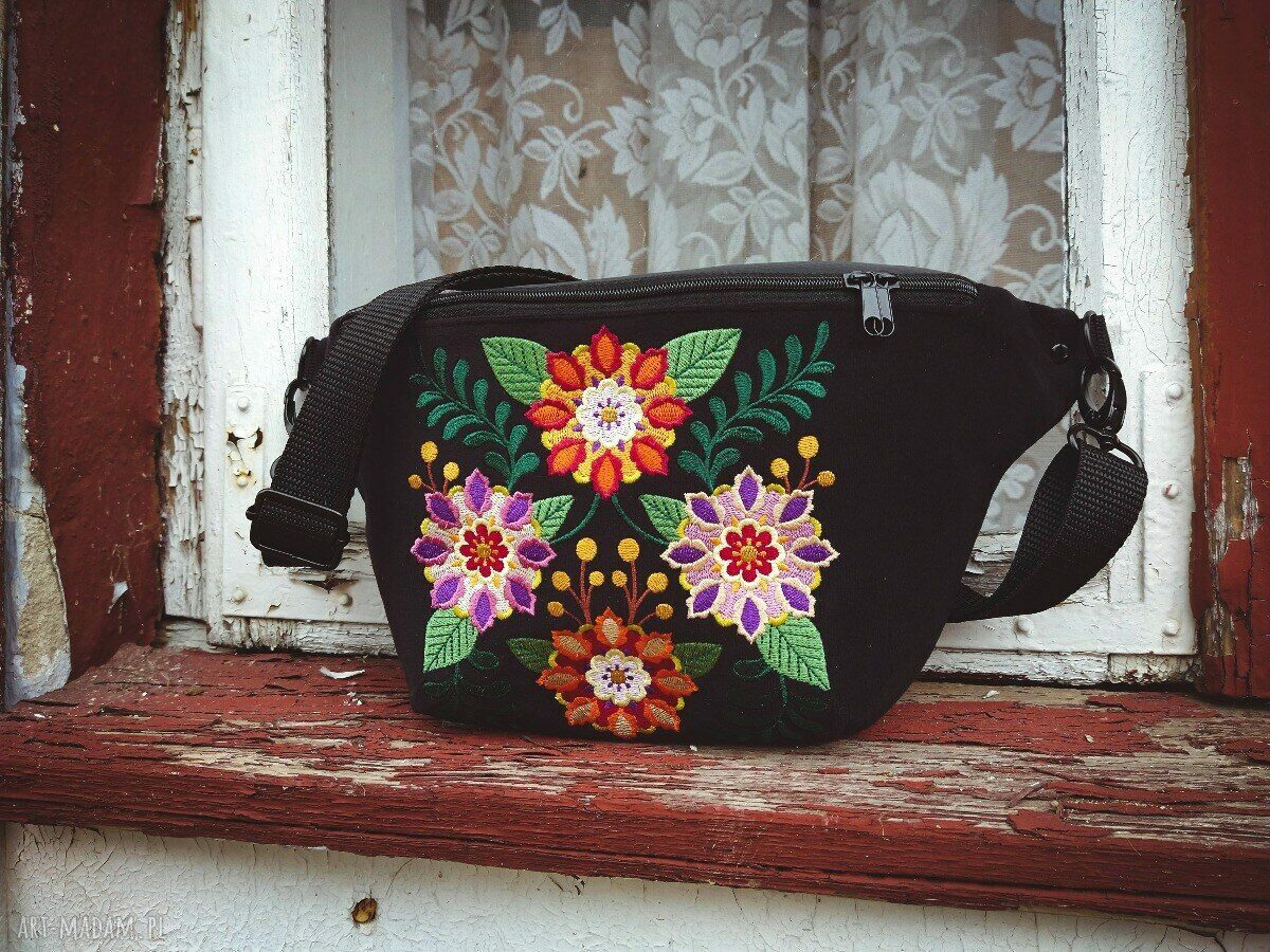 Nerka XXL folkowa handmade pojemna torebka na pasek w stylu folklor