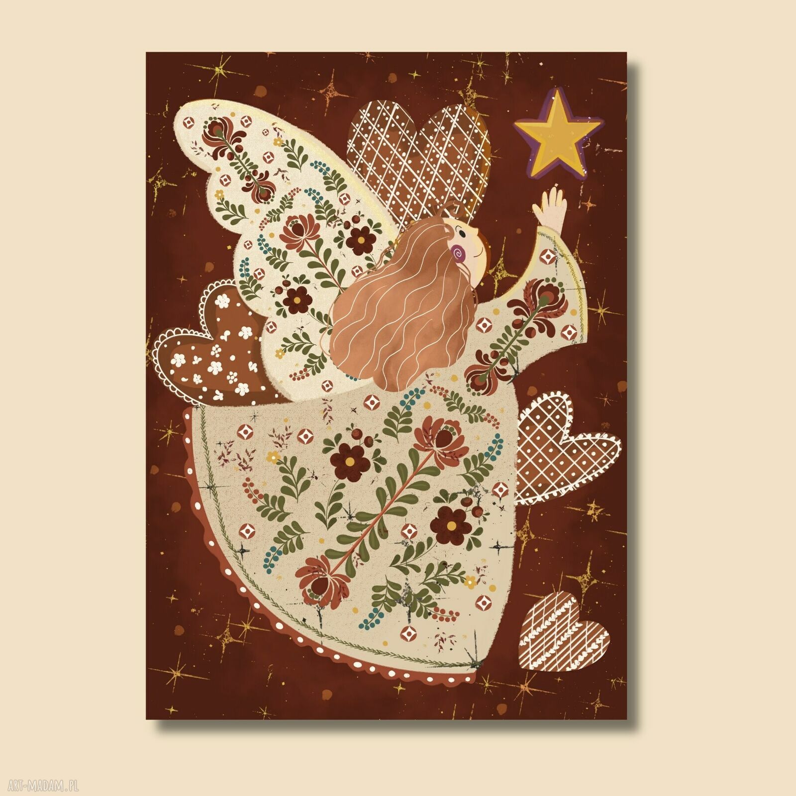 Folklorka i złota gwiazda - plakat świąteczny A4 21x29,7 cm