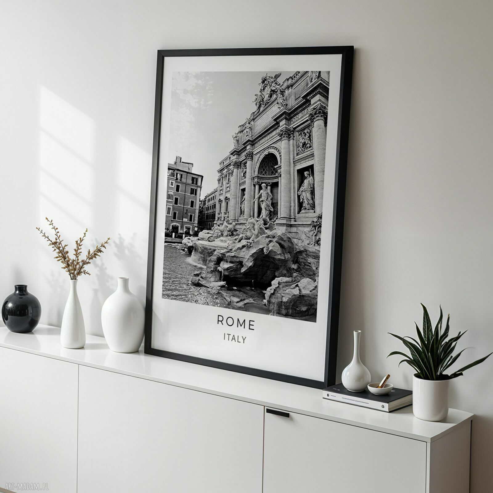 Plakat Fontanna di Trevi - czarno-biały Rzym 40x50 cm