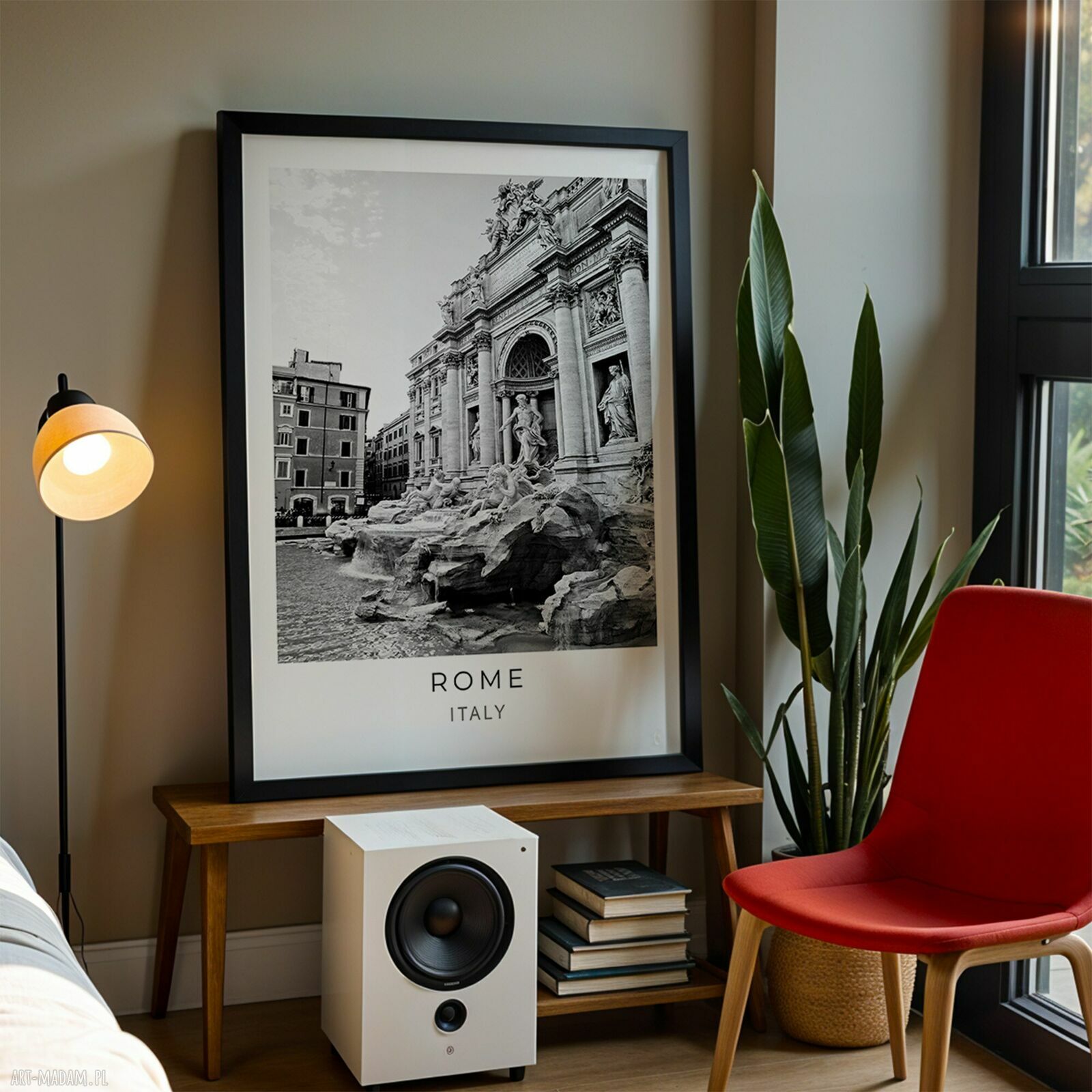Plakat Fontanna di Trevi - czarno-biały Rzym 40x50 cm