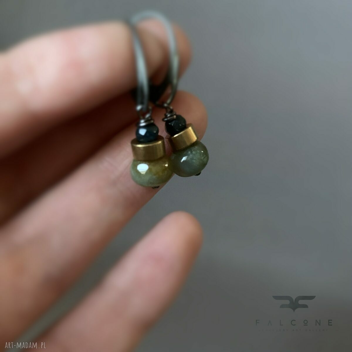 Kolczyki Forest Little Birds z agatem indyjskim i jadeitem - handmade
